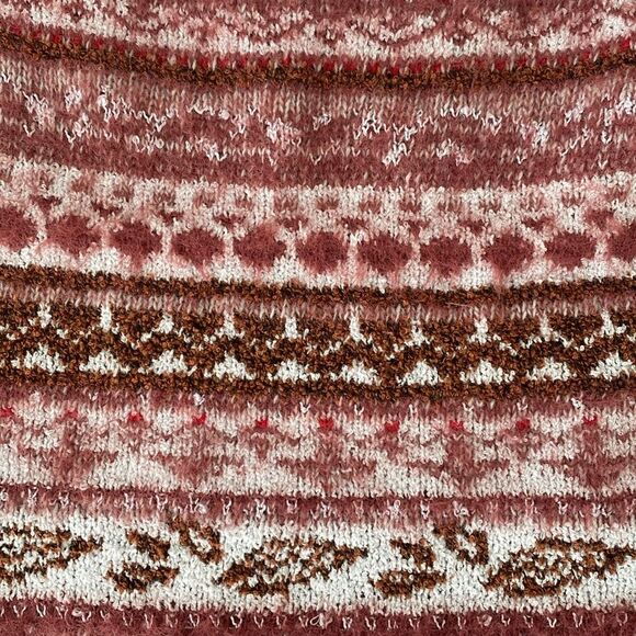 Free People Red & Pink Knit Sweater Cowl Neck Puff Sz L Boho Cottagecore NWT - Picture 13 of 16